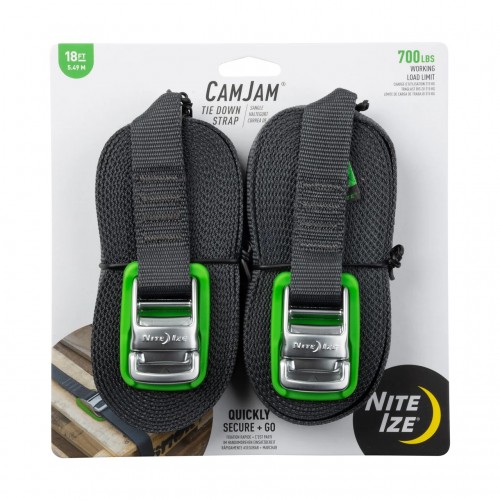 NiteIze CamJam Tie Down Strap 18 ft - 2 Pack CJWR18-09-2R6 Green/Black